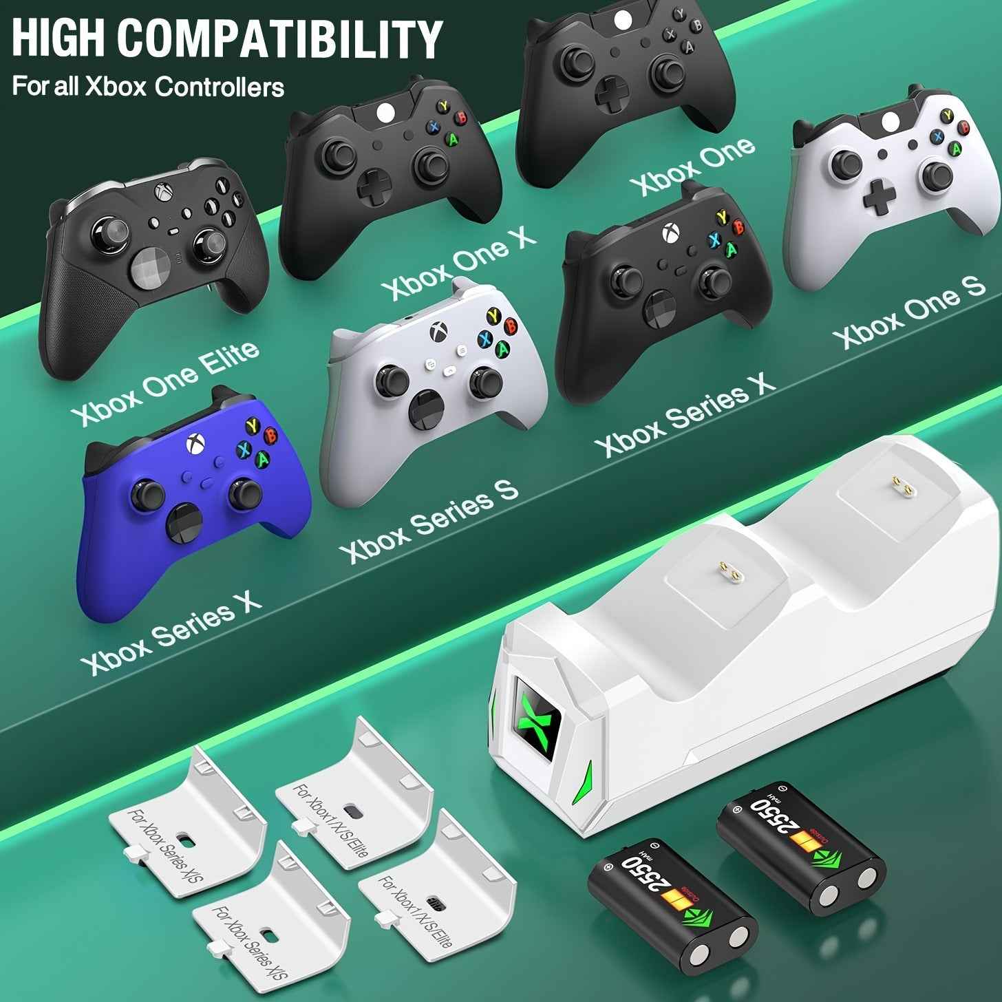 Controller Charging Station With 2x5520mWh Rechargeable Battery